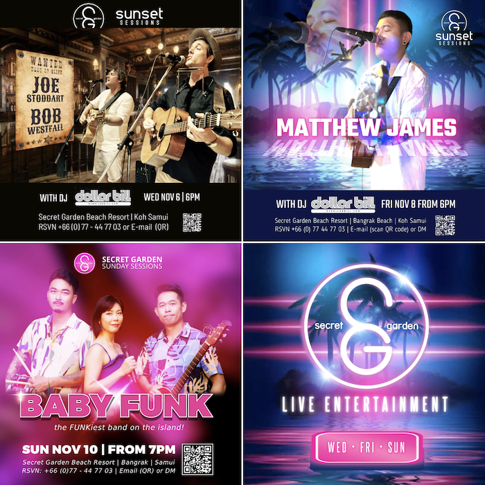 Three nights of live music at Secret Garden Resort, Bangrak, Koh Samui